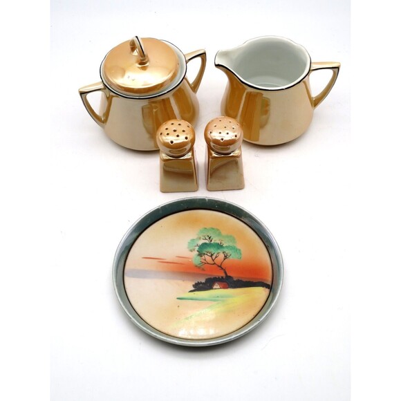Vintage Leuchtenburg Iridescent Lusterware Sugar Creamer Germany w Japan Lot - Picture 1 of 16